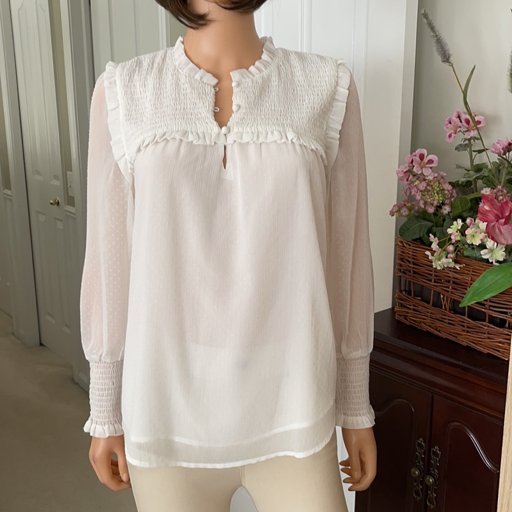 NWOT Loft White Textured Blouse - Picture 4 of 9